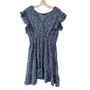 Women’s SHEIN Floral Blue Dress with Ruffle Sleeves - Size 1XL - NWOT
